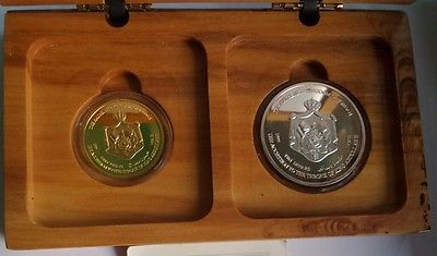 1999 Jordan 10 & 50 Dinar Gold Silver Coin Medal King Abdullah II the Accession