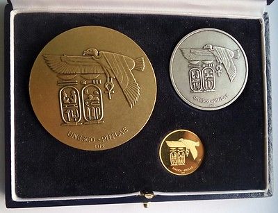 1975 Egypt UNESCO Complete Set Medals Gold, Silver & Bronze Philae Medal Coin