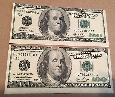 2006 US America 2 Consecutive $100 Bill Note Error Mistake Cut Print Shifted Up