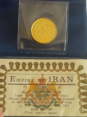 1971 Persia 500 Riyal Gold Coin Medal 6.51 Gram Reza Pahlavii 2500 Year Empire