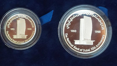 1998 Emirates UAE 50 & 25 Dirham Silver Coin 35 Years of National Bank of Dubai