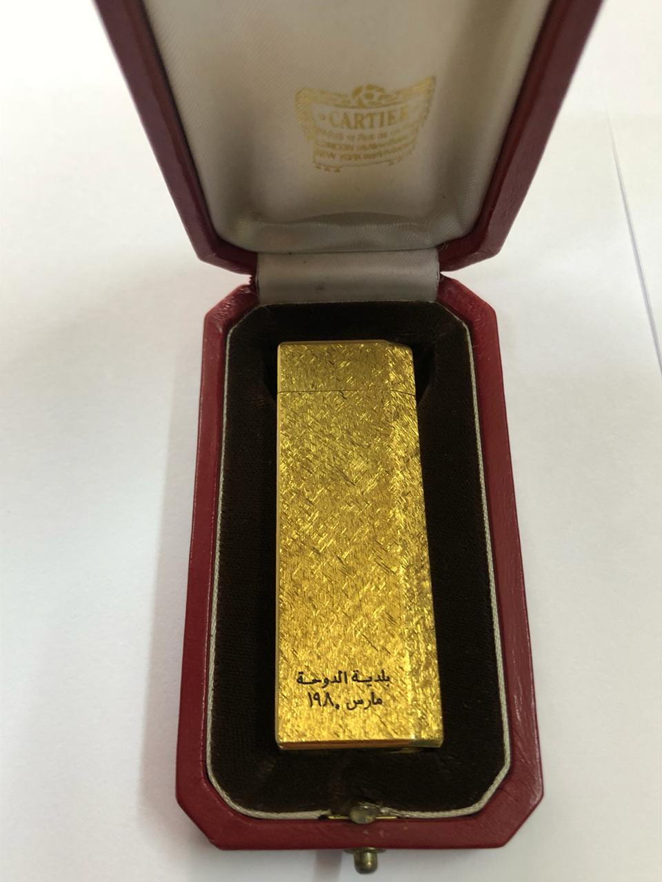 1980 Qatar Doha Municipality Cartier 18k Yellow Gold Plated Cigarette Lighter ولاعة كارتير هدية من بلدية الدوحة قطر سنة ١٩٨٠