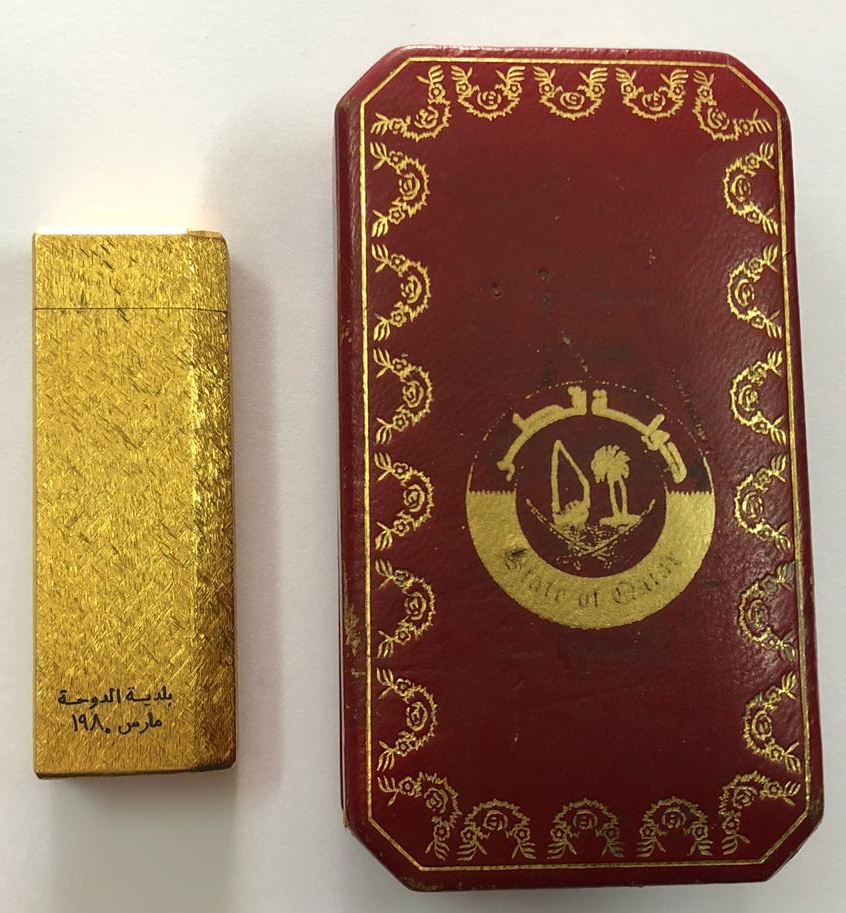 1980 Qatar Doha Municipality Cartier 18k Yellow Gold Plated Cigarette Lighter ولاعة كارتير هدية من بلدية الدوحة قطر سنة ١٩٨٠