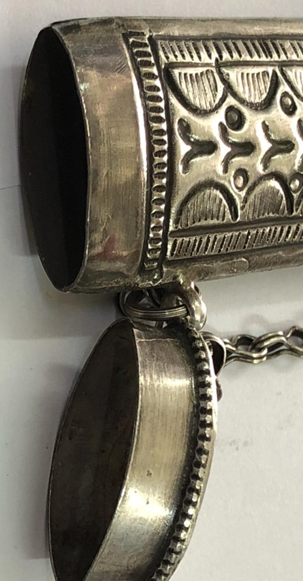 1950s Antique Omani Smoking Set Pipe Ashtray Cylinder Container Oman 925 Silver طقم تدخين عماني قديم بايب او مدواخ و علبة تخزين دخان و حاملة او مكتة