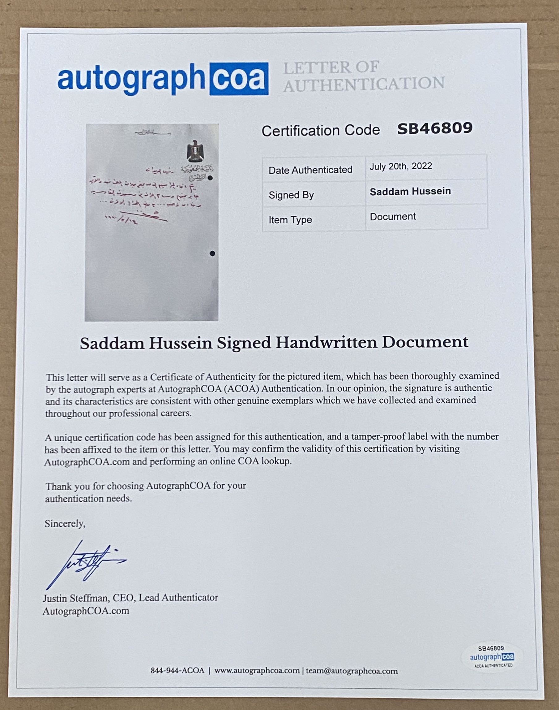 Autograph Saddam Hussein Awards to King Fahad of Saudi Arabia and Emir Jaber of Kuwait