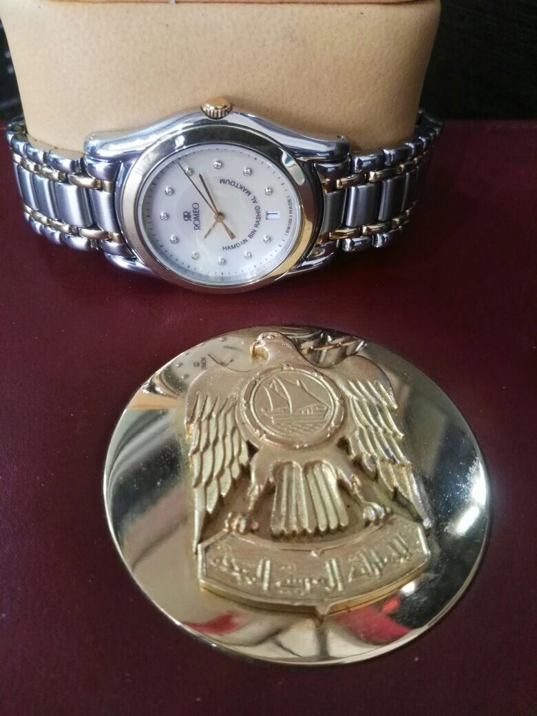 Romeo Arab Emirates Hamdan Al Maktoum Gold S Steel Diamond Mother of Pearl Watch
